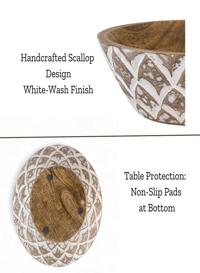 Mie Creations 10'' Decorative Wooden Bowl, Wood Serving Bowl for Fruits, Salad, Desserts, Snacks, Popcorn, Kitchen Counter | Rustic Table Centerpiece Thanksgiving Christmas Decor- 10x3 inch Whitewash - Image 4